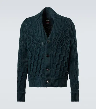 Zegna Cable-knit Cashmere Cardigan In Green