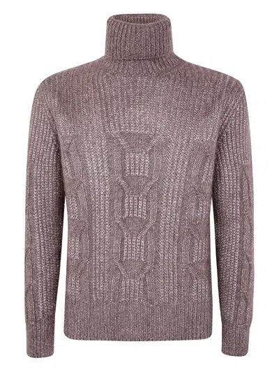 Zegna Cashmere And Silk Ribbed Turtleneck Clothing In Brown