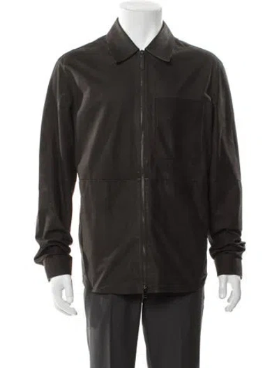 Pre-owned Zegna Calf Leather Bomber Jacket In Green