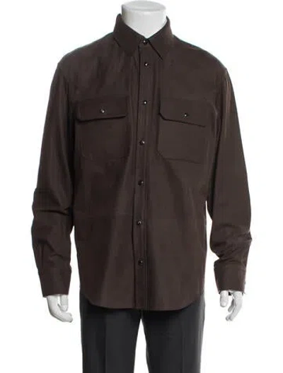 Pre-owned Zegna Calf Leather Utility Jacket In Brown