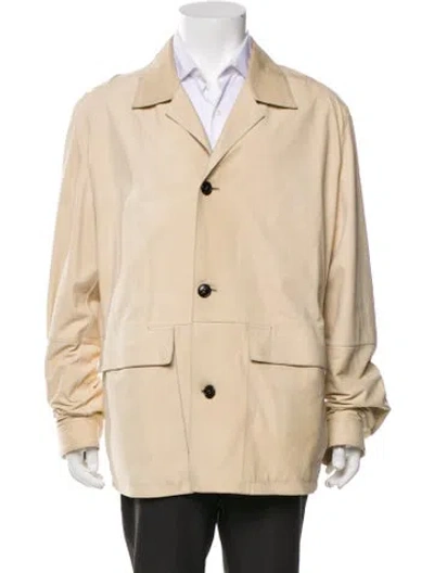 Pre-owned Zegna Calf Leather Utility Jacket In Neutral