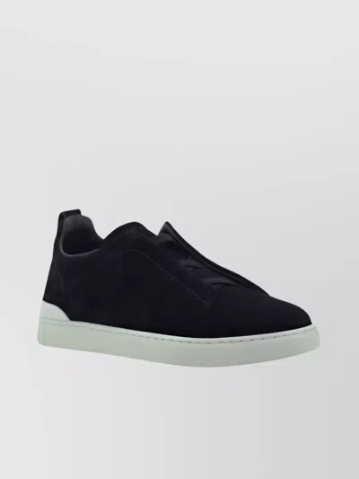 Zegna Calfskin Sneakers With Suede Finish And Round Toe In Brown