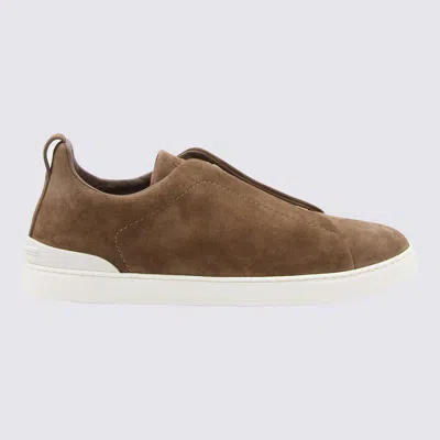 Zegna Camel Suede Triple Stick Sneakers In Multi