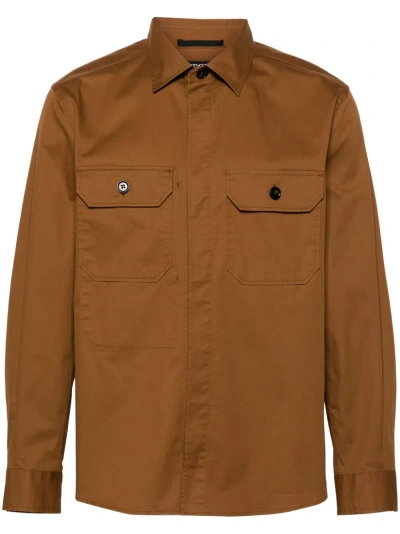 Zegna Camicia Con Tasche In Brown