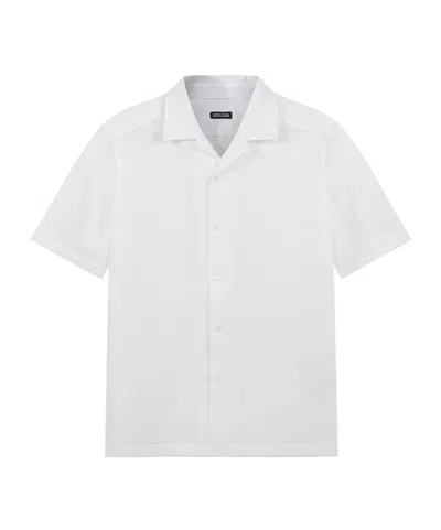 Zegna Camp-collar Seersucker Shirt In White
