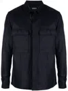 Zegna Men's Covered Placket Linen Overshirt In Blue
