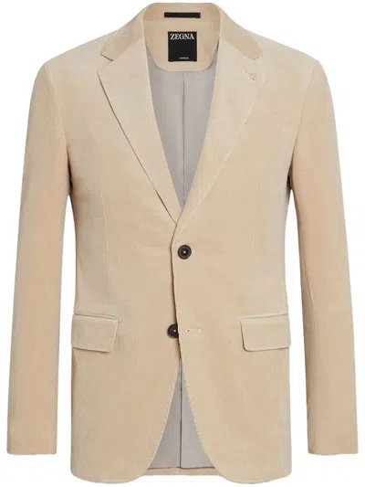 Zegna Single-breasted Striped Silk Blazer In Neutral