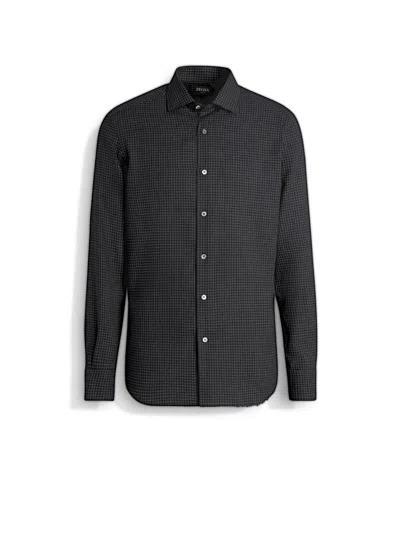 Zegna Cashco Shirt In Dark Grey/black