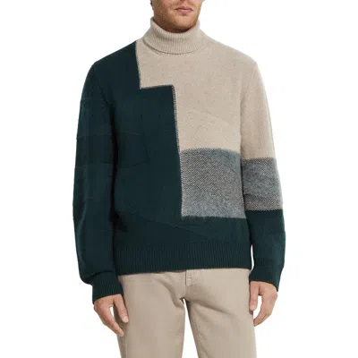 Zegna Light Taupe And Dark Green Cashmere And Mohair Turtleneck In Neutral