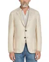 Zegna Chalk Stripe Linen And Silk Jacket In Light Beige/ Light Taupe