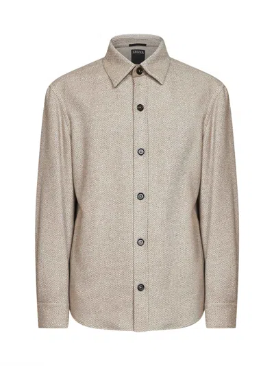 Zegna Cashmere And Silk Overshirt In Beige