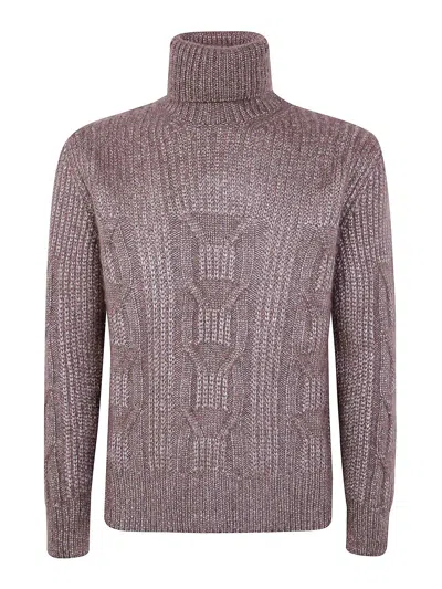 Zegna Cashmere And Silk Ribbed Turtleneck Clothing In Brown