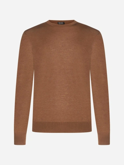 Zegna Cashmere And Silk Sweater In Brown