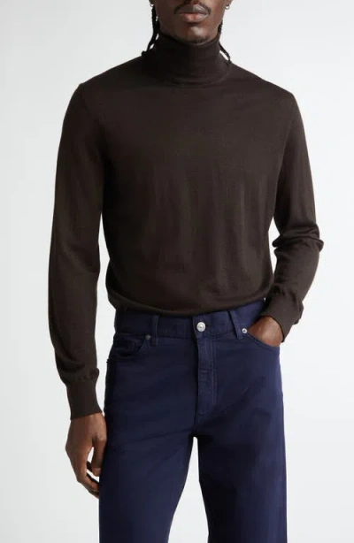 Zegna Cashmere & Silk Turtleneck Sweater In Dark Brown