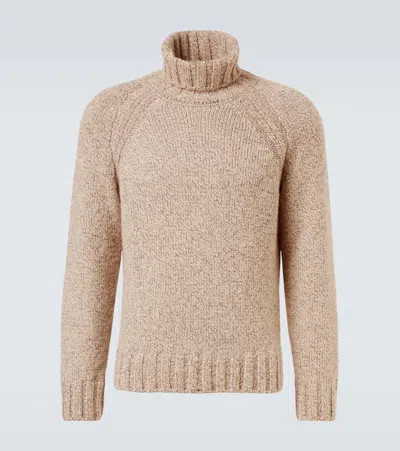 Zegna Cashmere And Wool Turtleneck Sweater In Neutral