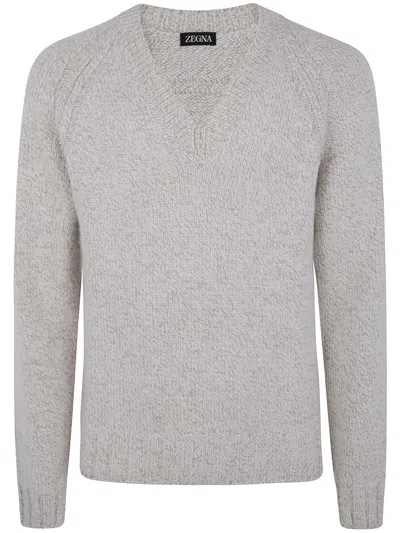 Zegna Cashmere Wool V Neck Sweater In Gray