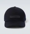 Zegna Cotton Lined Hat With Front Foliage Design And Logo In Blue
