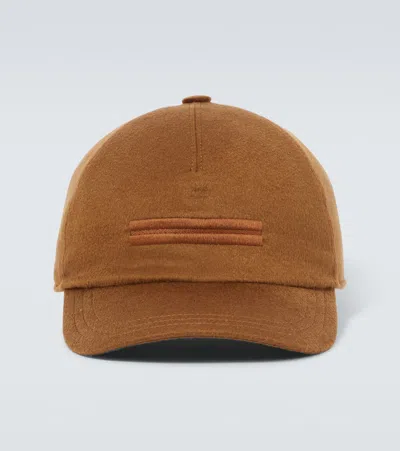 Zegna Cashmere Baseball Cap In Brown
