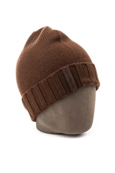 Zegna Cashmere Beanie With Leather Logo In Brown