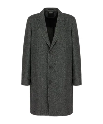 ZEGNA CASHMERE BLEND LONGLINE COAT WITH NOTCHED LAPELS