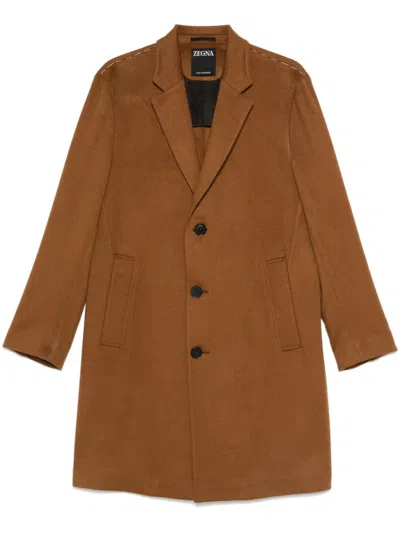 Zegna Cashmere Coat In Braun