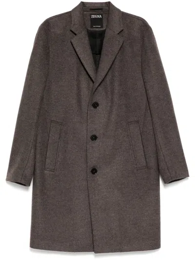 Zegna Cashmere Coat In Brown