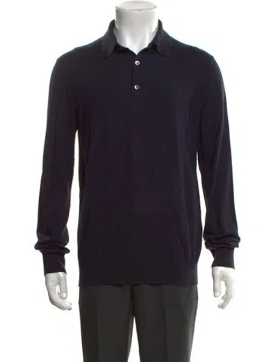 Pre-owned Zegna Cashmere Collar Polo Sweater In Blue