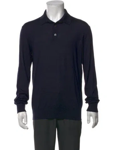 Pre-owned Zegna Cashmere Collar Polo Sweater In Blue