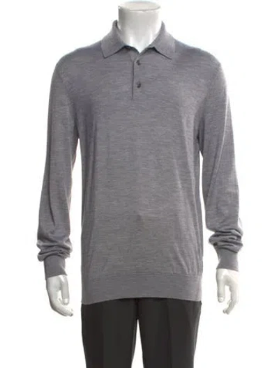 Pre-owned Zegna Cashmere Collar Polo Sweater In Gray