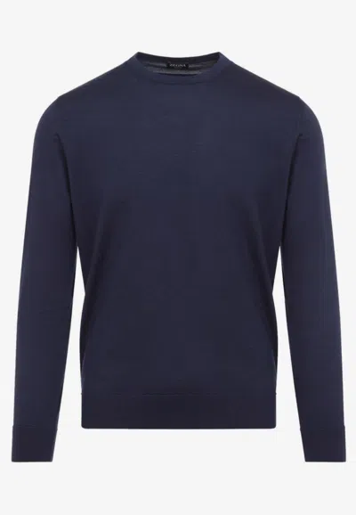 Zegna Cashmere Crewneck Sweater In Blue