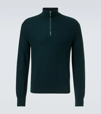 Zegna Cashmere Half-zip Sweater In Green