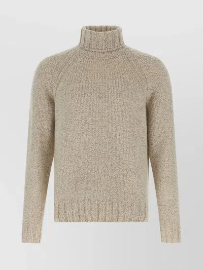 Zegna Cashmere Turtleneck Sweater Sweaters And Cardigans Beige In Gold