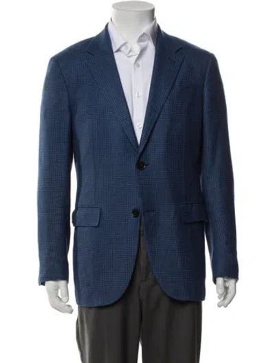 Pre-owned Zegna Cashmere Houndstooth Print Blazer In Blue