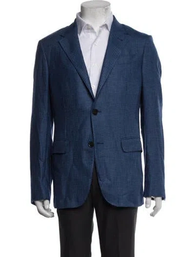 Pre-owned Zegna Cashmere Houndstooth Print Blazer In Blue