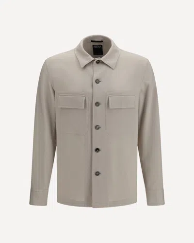 Zegna Light Beige Solid Shirt Jacket In Nude