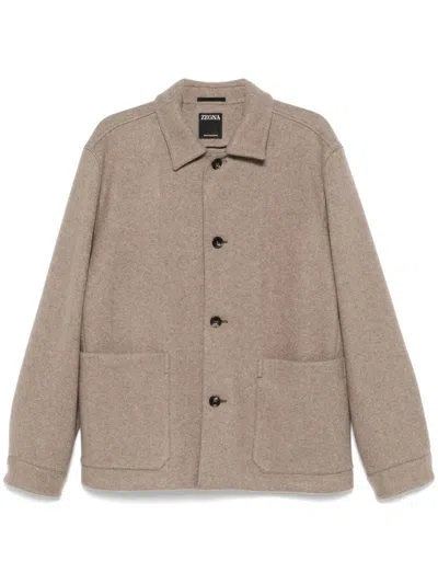 Zegna Cashmere Jacket In Neutrals