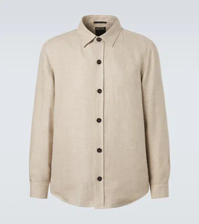Zegna Cashmere, Linen And Silk-blend Overshirt In Neutral