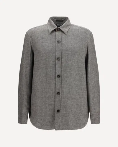 Zegna Textured Long-sleeve Overshirt In Gray