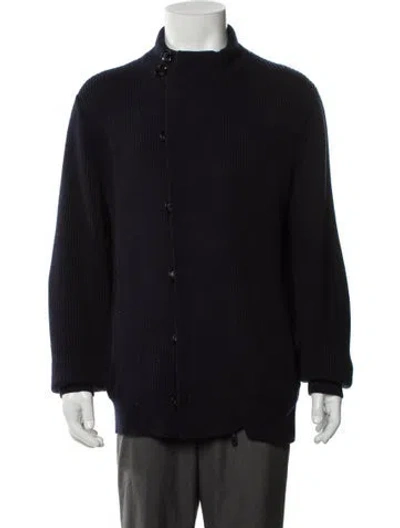 Pre-owned Zegna Cashmere Mock Neck Cardigan In Black