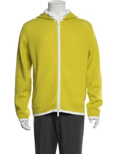Pre-owned Zegna Cashmere Mock Neck Cardigan In Yellow