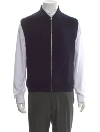 Pre-owned Zegna Cashmere Mock Neck Sweater Vest In Blue