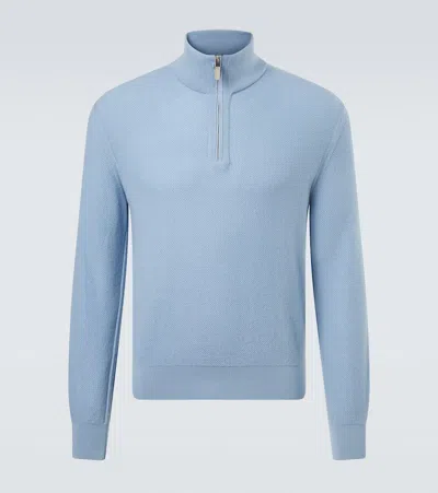 Zegna Cashmere Mockneck Sweater In Blue