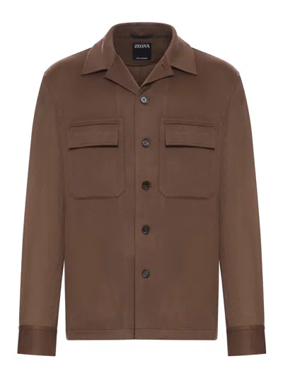 Zegna Cashmere Overshirt In Brown