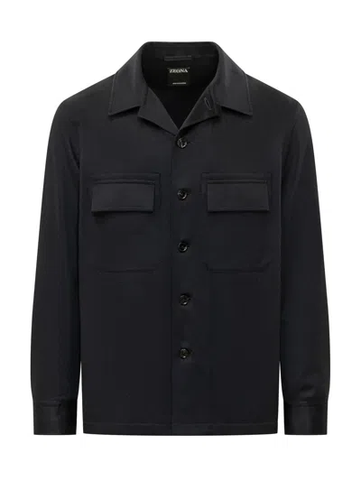 Zegna Cashmere Overshirt In Black