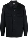 Zegna Navy Blue Cashmere Overshirt With Classic Collar And Flap Pockets In Blue