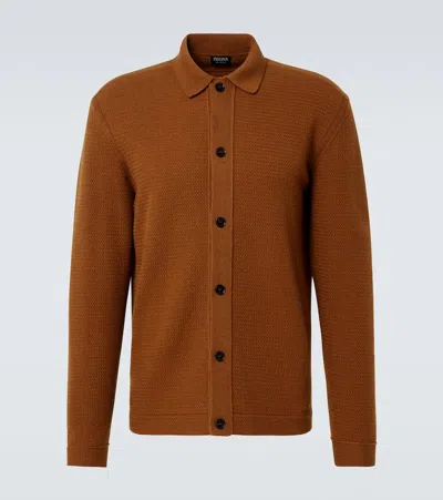 Zegna Ribbed-knit Cashmere Cardigan In Brown