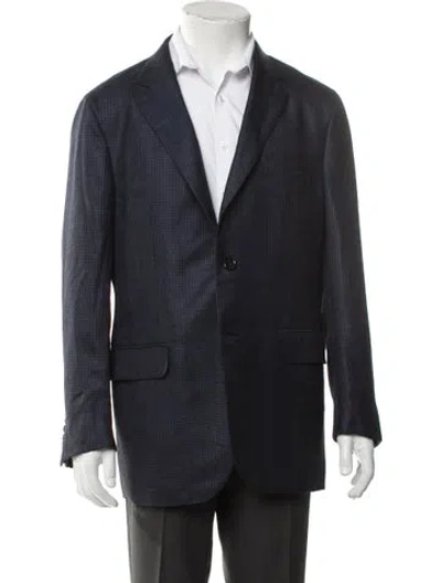 Pre-owned Zegna Cashmere Patterned Blazer In Blue