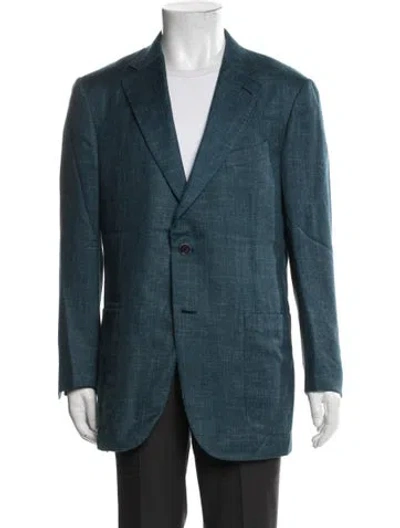 Pre-owned Zegna Cashmere Patterned Blazer In Blue