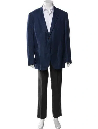 Pre-owned Zegna Cashmere Plaid Print Blazer In Blue