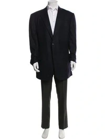 Pre-owned Zegna Cashmere Plaid Print Blazer In Blue